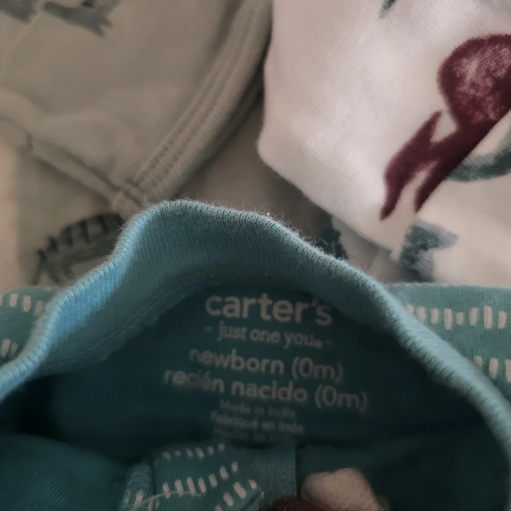 Carter's Dino-Themed Baby Bodysuits in Teal and White